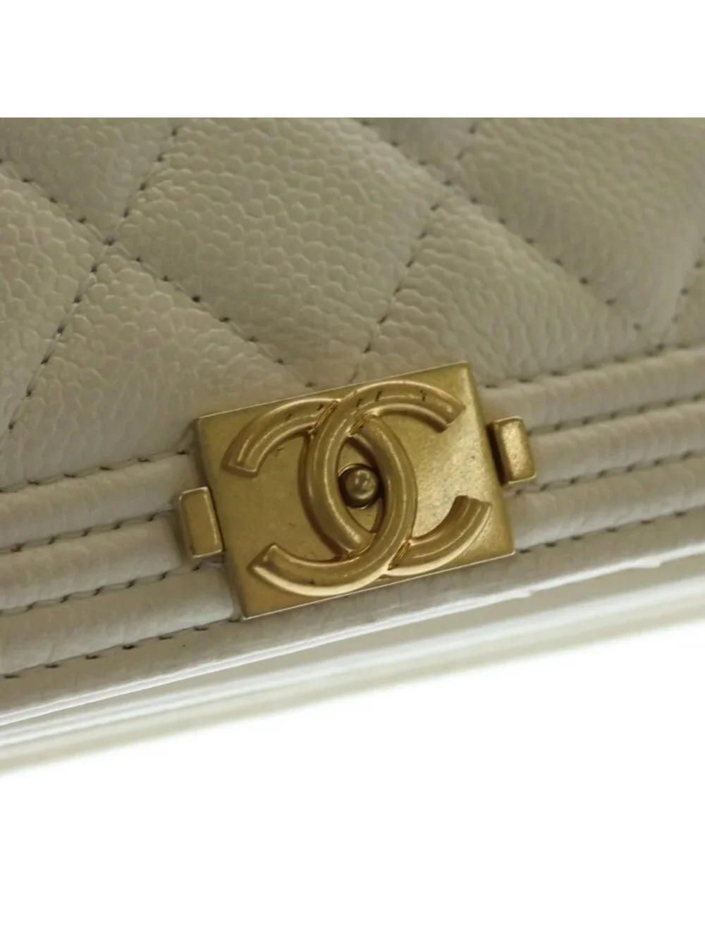 Chanel Boy 15.5 Mini Chain Shoulder Bag Wallet White Caviar Leather Gold